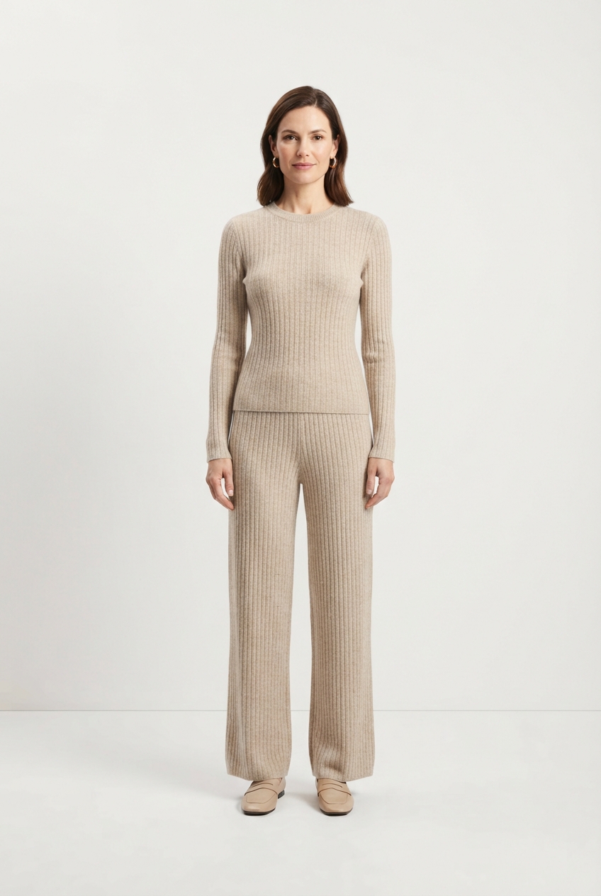 Beige knit commute matching set