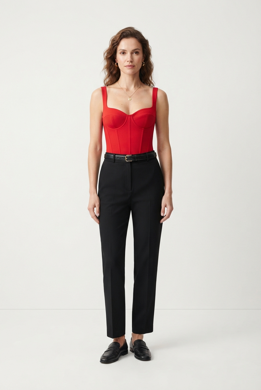 Red ruched bustier crop top