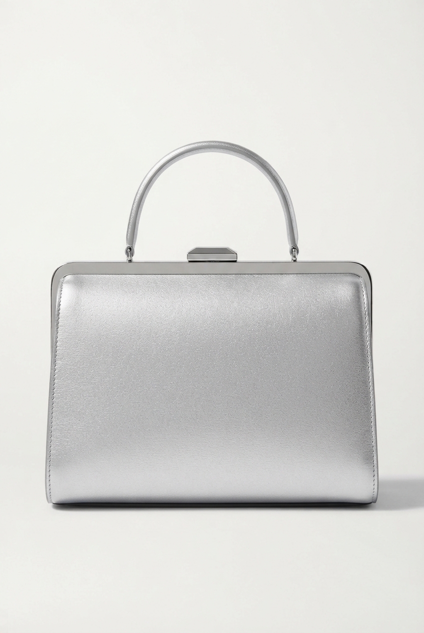 Silver satin evening clutch bag