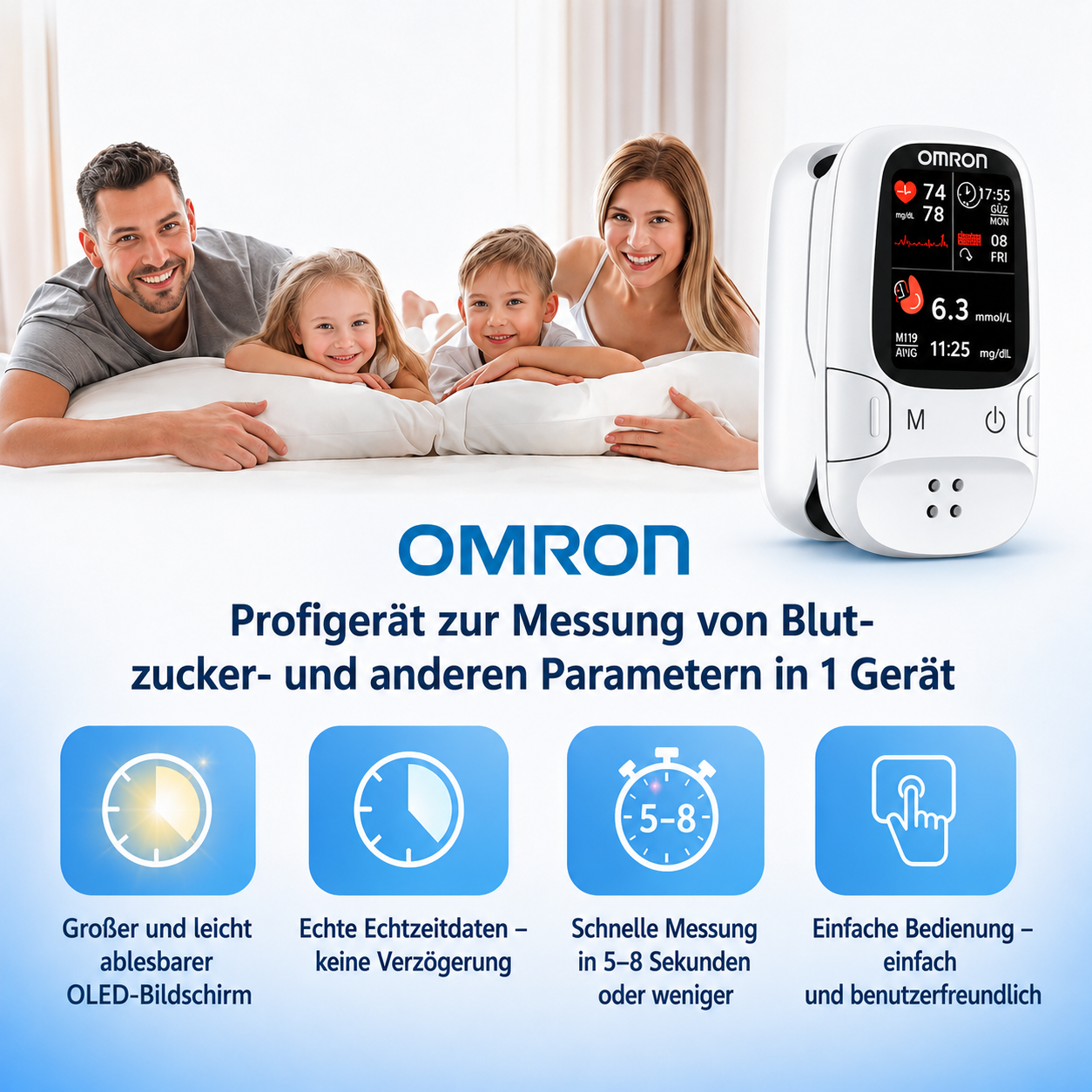 🩸 Nadelfreies Blutzuckermessgerät – Omron | Schmerzfreie Blutzuckerkontrolle zu Hause 📊