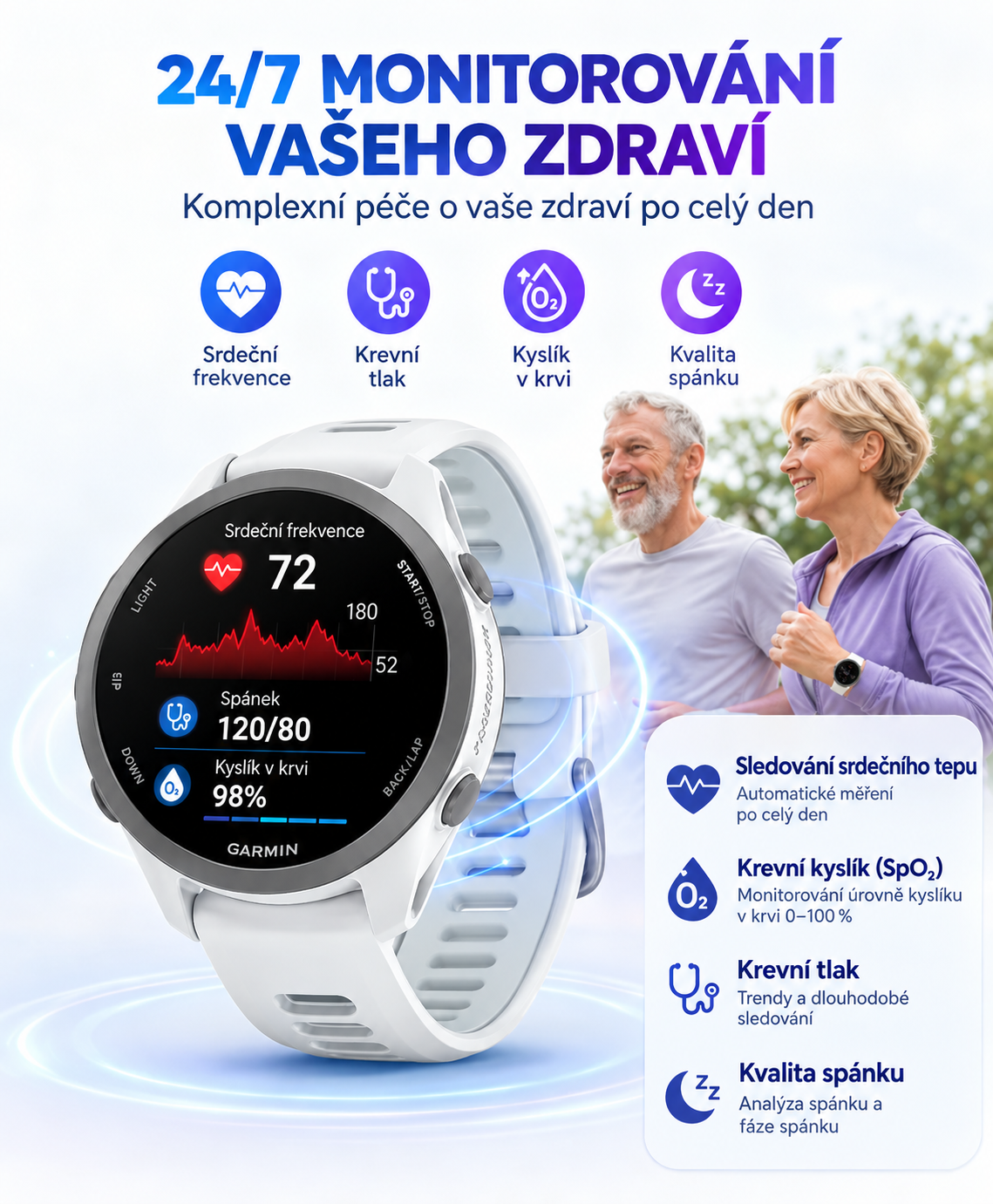 GARMIN – Prémiová technologie pro zdravější život, AMOLED displej, sledování HRV, více než 80 sportovních režimů a inteligentní bezpečnostní funkce v jediných chytrých hodinkách.