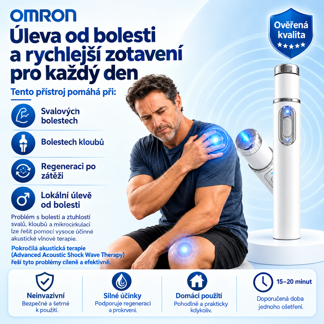 💙 Pokročilá terapie akustickými rázovými vlnami může pomoci obnovit zdraví tkání penisu, zlepšit pevnost erekce, sexuální výkonnost a mužské sebevědomí, a zároveň zmírnit 💪 bolesti svalů, 🦴 ztuhlost kloubů a 🦵 potíže způsobené problémy se šlachami.