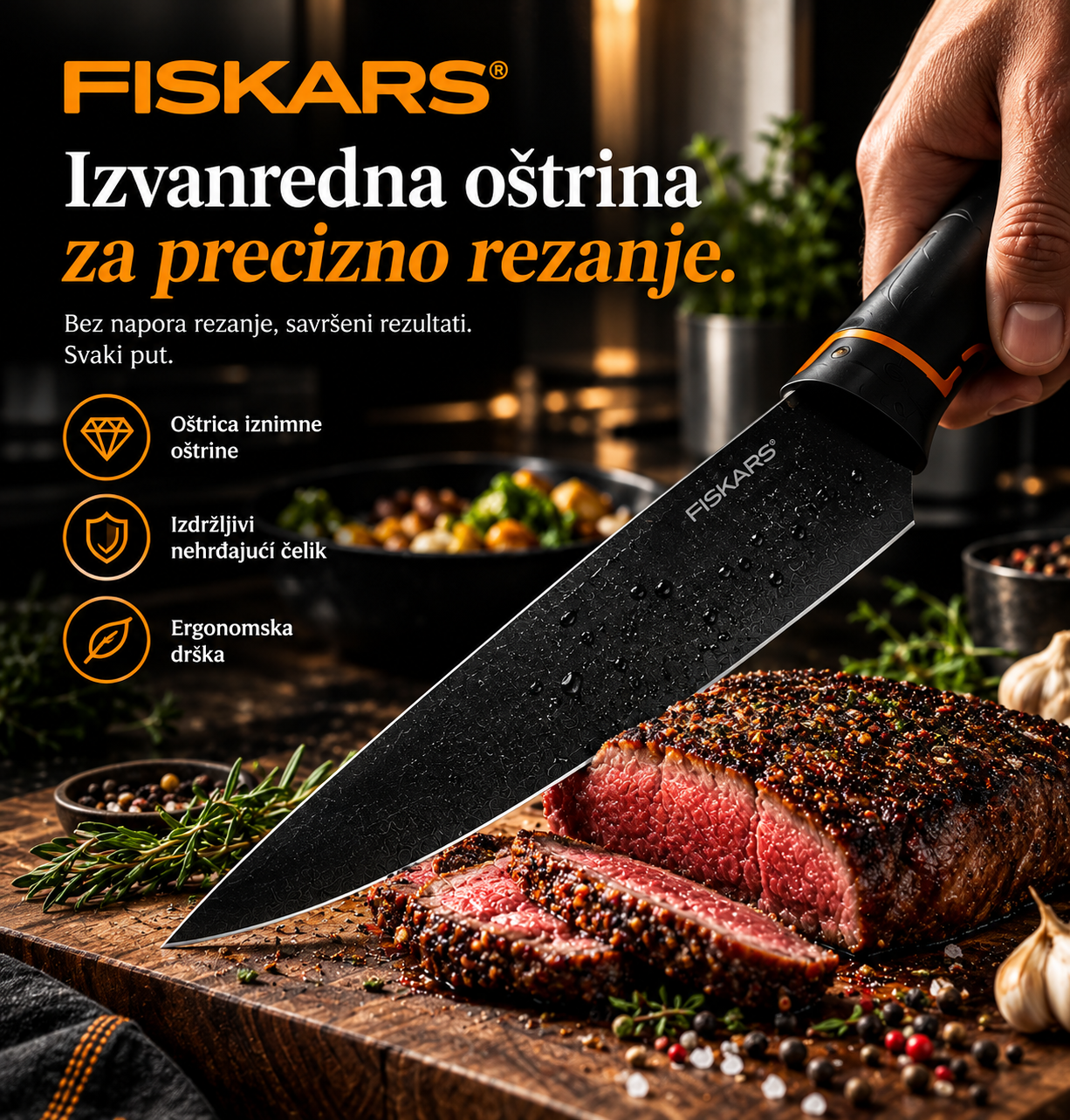 👩‍🍳👩‍🍳Ograničeno izdanje: FISKARS® set noževa od 5 dijelova (s blokom za noževe) – serija FISKARS EDGE, oštri kuhinjski noževi + oštrač🔪🔪