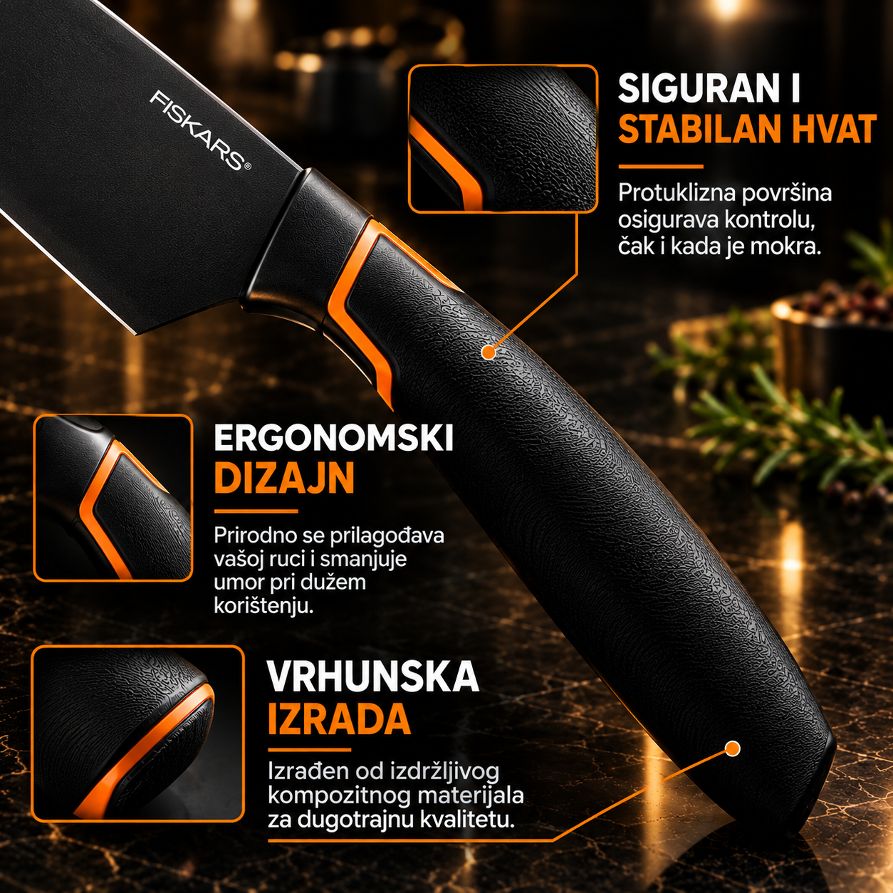 👩‍🍳👩‍🍳Ograničeno izdanje: FISKARS® set noževa od 5 dijelova (s blokom za noževe) – serija FISKARS EDGE, oštri kuhinjski noževi + oštrač🔪🔪