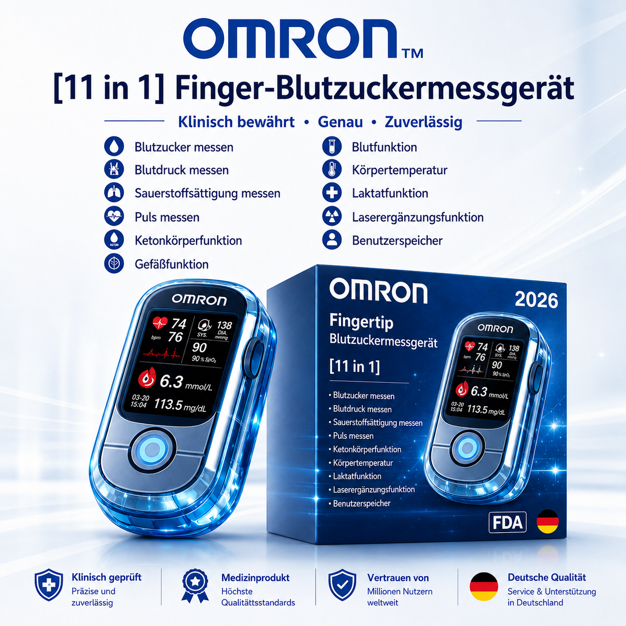 Nie mehr🔥 Nadeln und Schmerzen! 🔥| Omron™ Nicht-invasives Blutzuckermessgerät – Einfache und genaue Blutzuckermessung, egal wo Sie sind 🔥