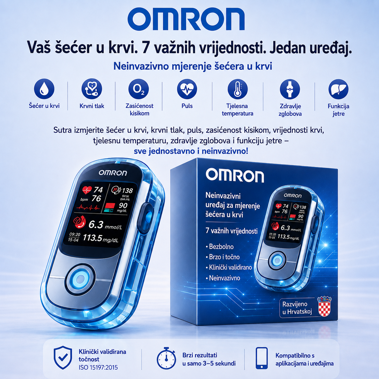 Nikad više 🔥 igle i bol! 🔥 | Omron™ neinvazivni mjerač glukoze u krvi – jednostavno i precizno mjerenje šećera u krvi, gdje god se nalazili 🔥