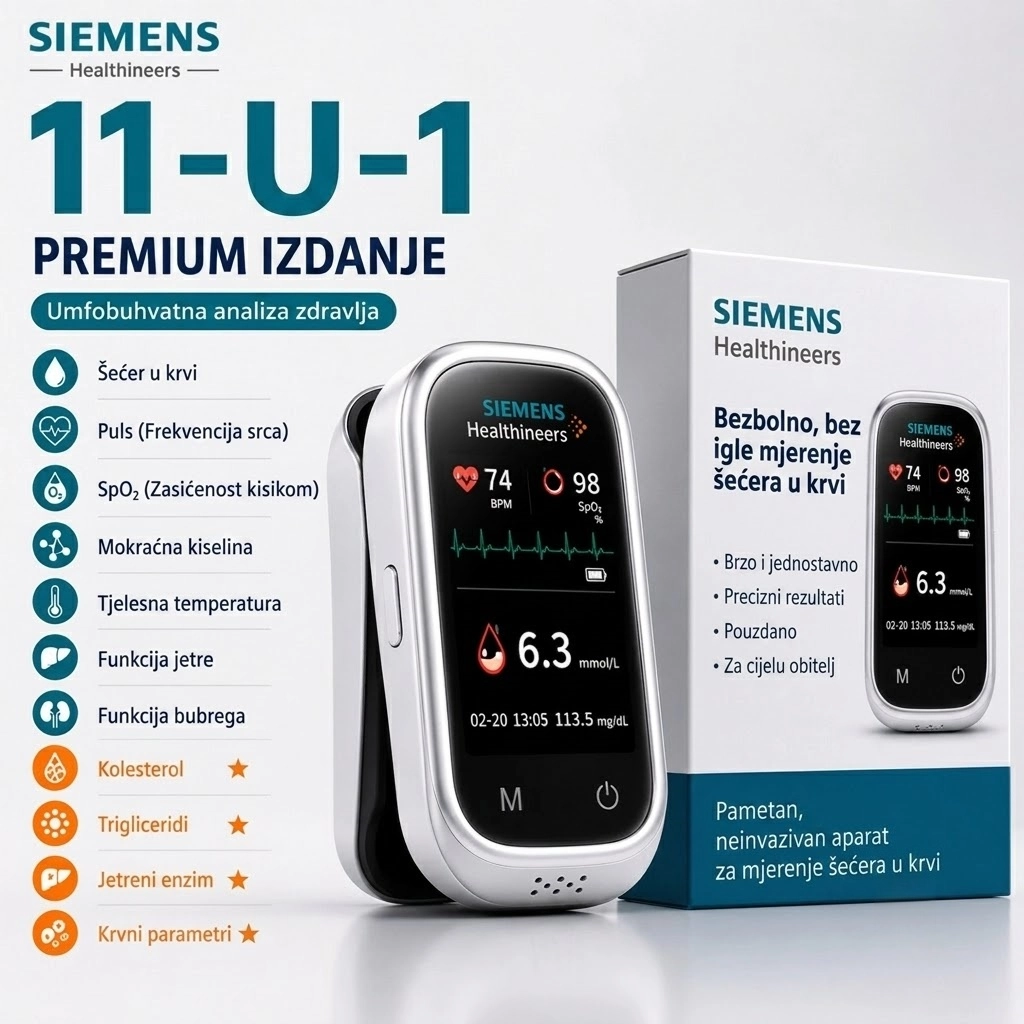 🩸 Siemens™ 11-u-1 mjerač glukoze u krvi bez igle Bez uboda • Bez test traka • Rezultati za samo 5 sekundi
