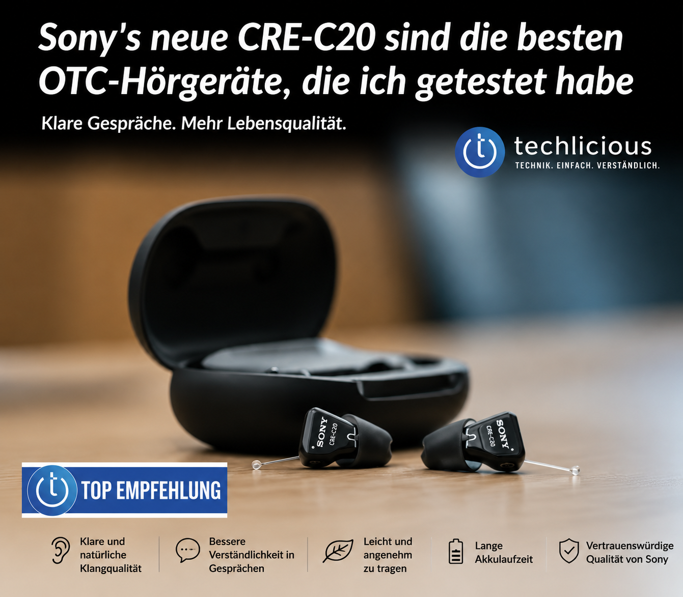SONY C20 Hörgeräte – Unsichtbare, FDA-zugelassene, selbstanpassende Lösung für den Direktkauf