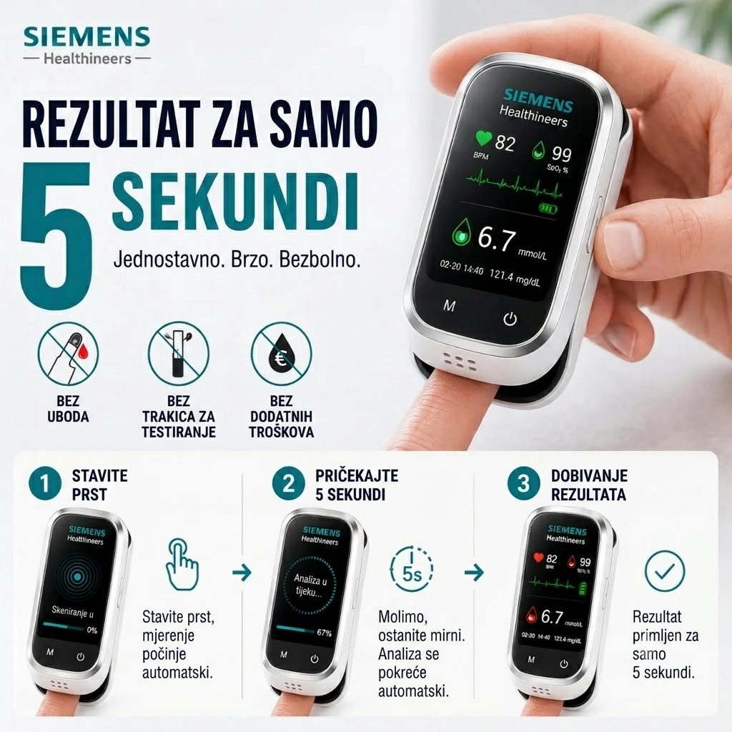 🩸 Siemens™ 11-u-1 mjerač glukoze u krvi bez igle Bez uboda • Bez test traka • Rezultati za samo 5 sekundi