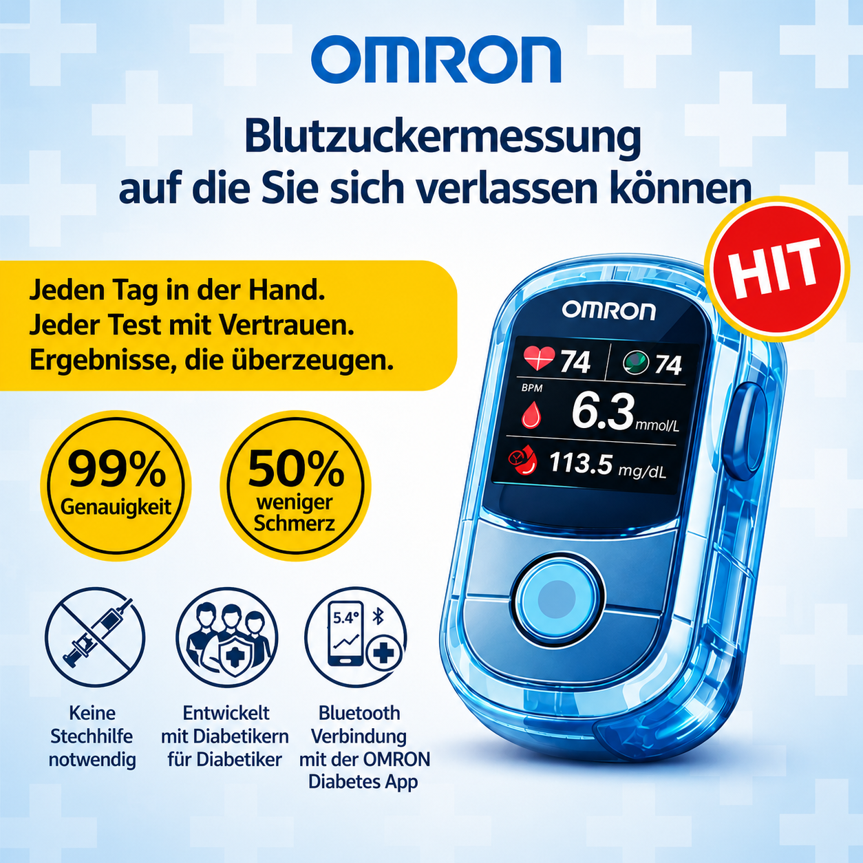 Nie mehr Nadeln und Schmerzen! 🔥 | Omron™ Nicht-invasives Blutzuckermessgerät – Einfache und genaue Blutzuckermessung, egal wo Sie sind 🔥
