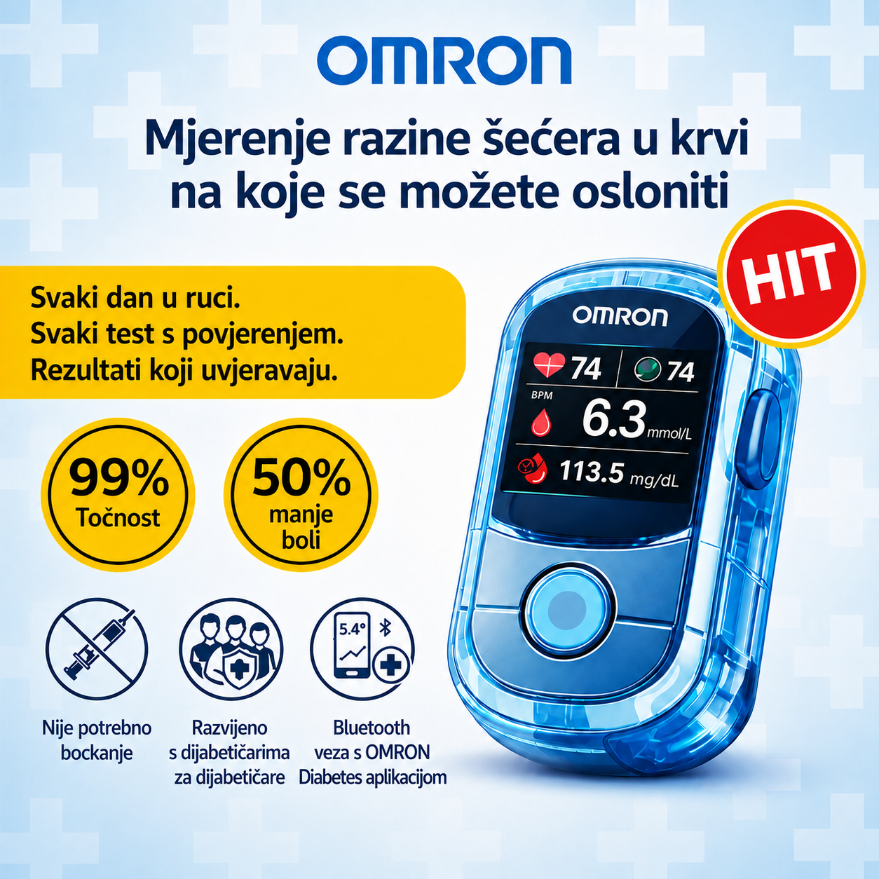 Nikad više 🔥 igle i bol! 🔥 | Omron™ neinvazivni mjerač glukoze u krvi – jednostavno i precizno mjerenje šećera u krvi, gdje god se nalazili 🔥