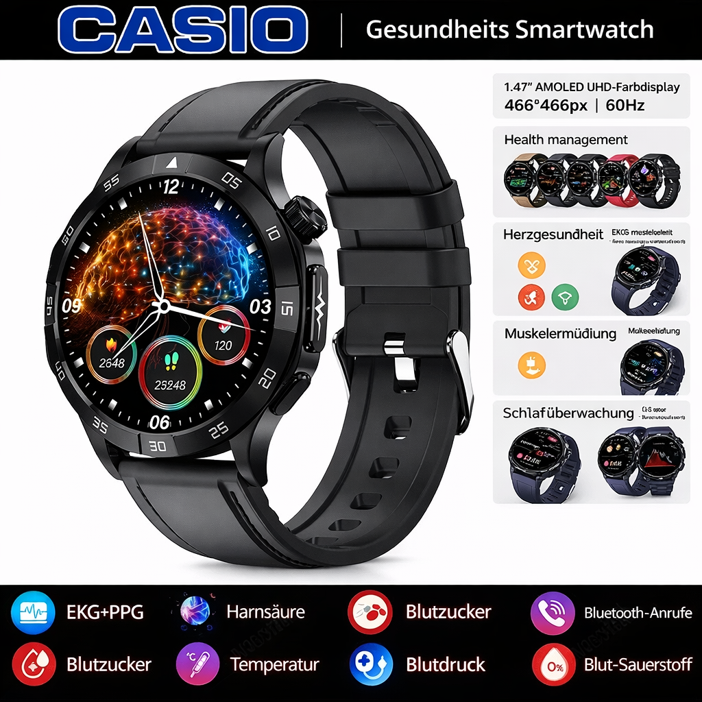 👉 CASIO AI – Intelligente medizinische Smartwatch 2026 ⌚️ EKG + PPG, Überwachung von Blutzucker, Fett und Harnsäure – Gesundheit und Stil in einem! 🏃‍♂️