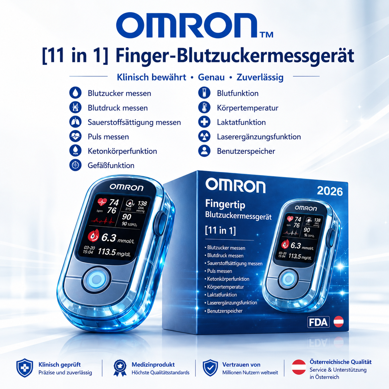 Nie mehr Nadeln und Schmerzen! 🔥 | Omron™ Nicht-invasives Blutzuckermessgerät – Einfache und genaue Blutzuckermessung, egal wo Sie sind 🔥