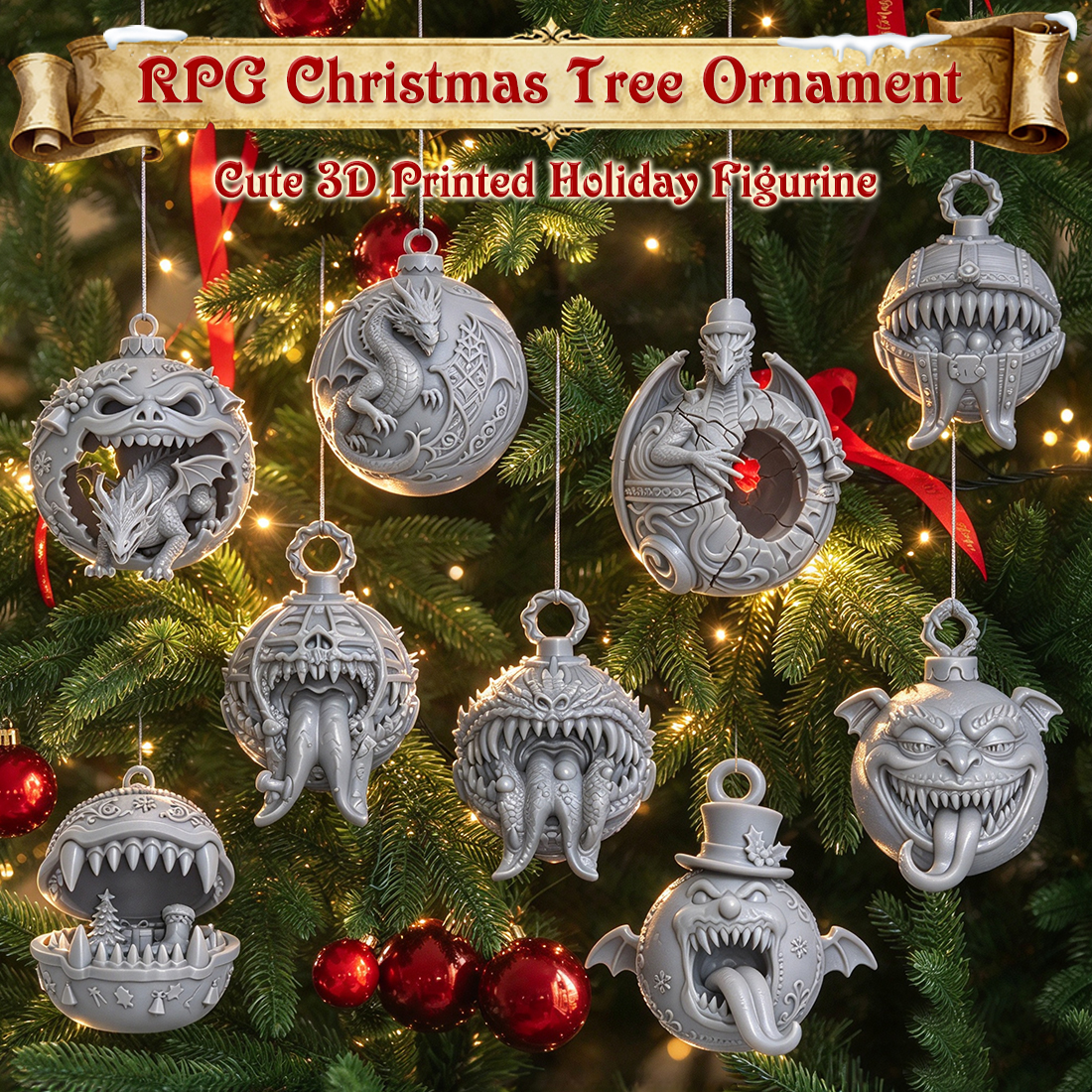 RPG Christmas Tree Ornament-3D Printed Fantasy Holiday Bauble
