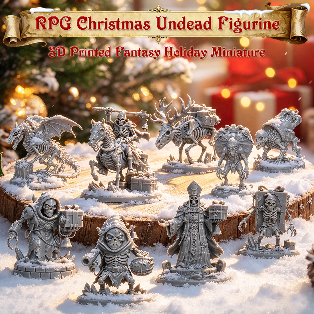 RPG Christmas Undead Figurine-3D Printed Fantasy Holiday Miniature