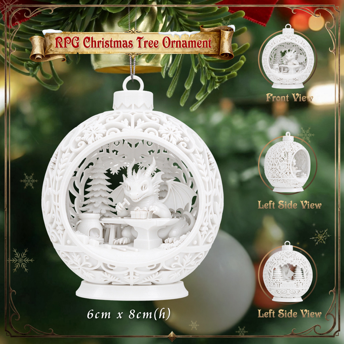 RPG Christmas Tree Ornament-3D Printed Fantasy Holiday Bauble