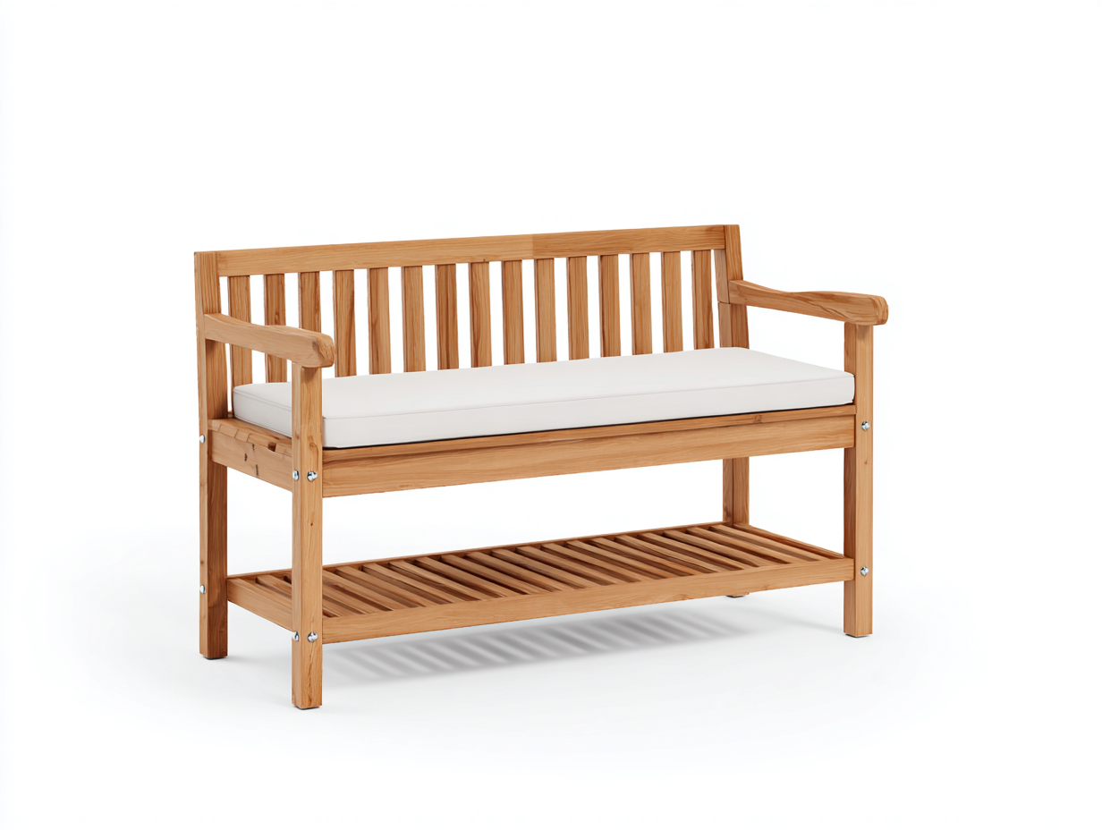 Gartenbank Holz mit Sitzkissen 160x62x88 cm - Natur-Weiß - für Terrasse und Garten-Ninorodwell