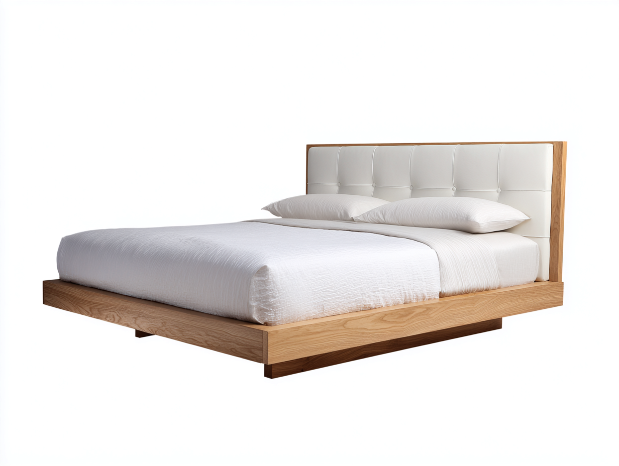 Doppelbett Holz mit gepolstertem Kopfteil 216x198x108 cm - Natur-Weiß - für Schlafzimmer-Ninorodwell