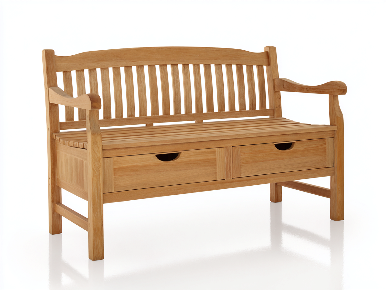 Gartenbank Holz 160x60x90 cm - Natur - 3-Sitzer mit 2 Schubladen im klassischen Design-Ninorodwell