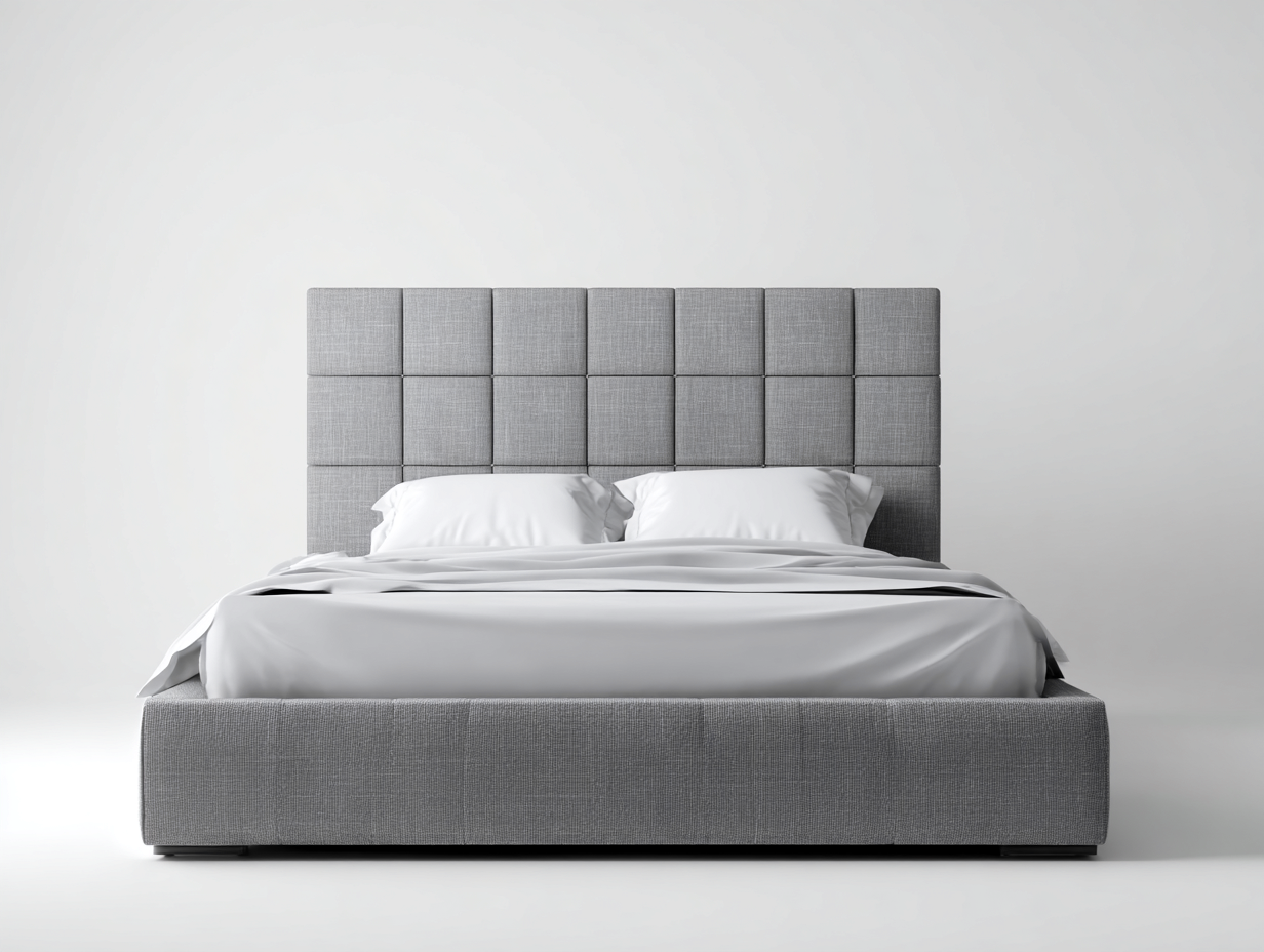 Doppelbett Stoff gepolstert 200x180x120 cm - Grau - mit hohem Kopfteil im modernen Design-Ninorodwell