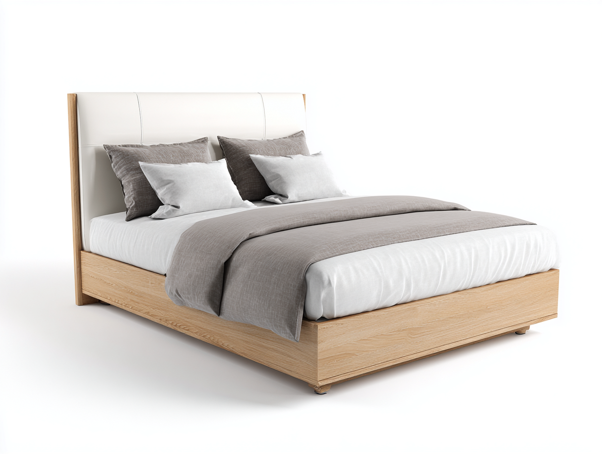 Doppelbett Holz Kunstleder 210x185x115 cm - Natur-Weiß - mit gepolstertem Kopfteil im modernen Design-Ninorodwell