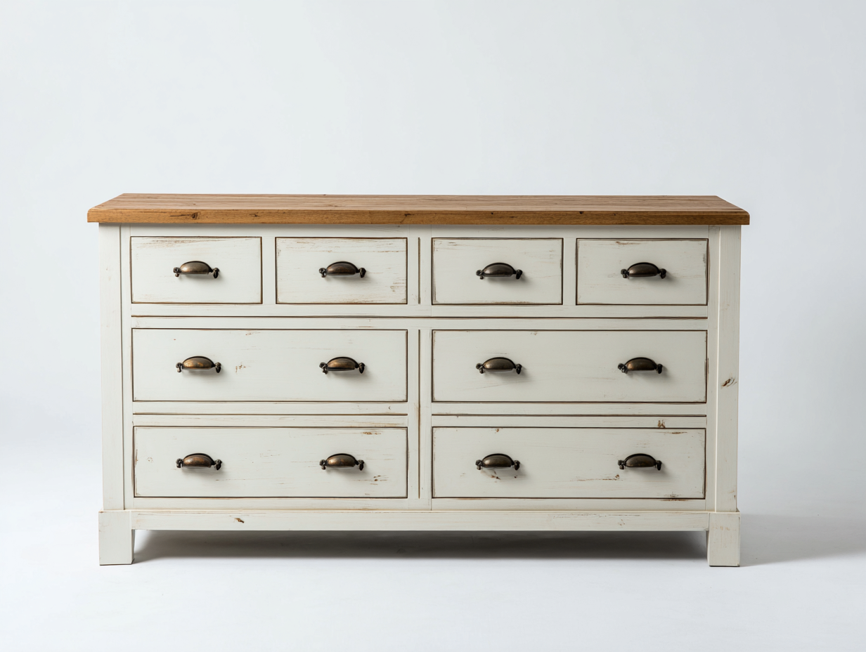 Kommode mit Schubladen Holz 150x45x86 cm - Weiß-Natur - Landhausstil-Ninorodwell
