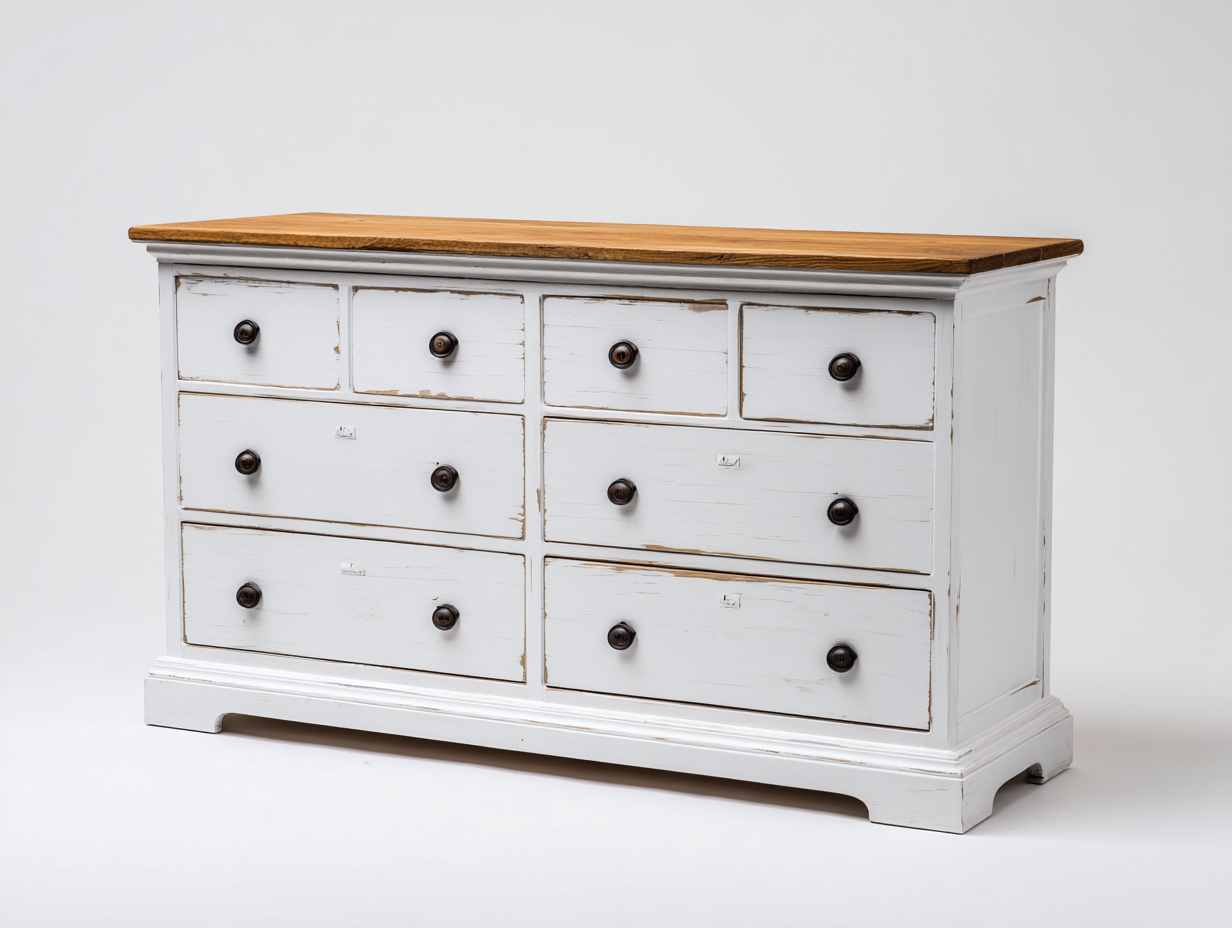 Kommode mit Schubladen Holz 155x46x84 cm - Weiß-Natur - Landhausstil-Ninorodwell