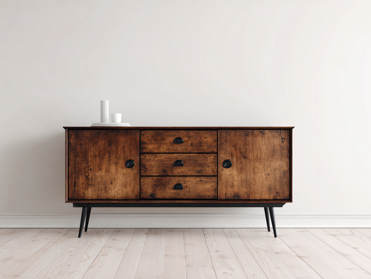 Dielenschränke Holz 155x40x76 cm - Braun-Schwarz - Vintage Design für Flur-Ninorodwell
