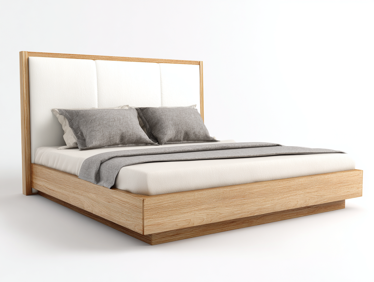 Doppelbett Holz und Polster 210x180x120 cm - Naturholz-Cremeweiß - Modernes Design für Schlafzimmer-Ninorodwell