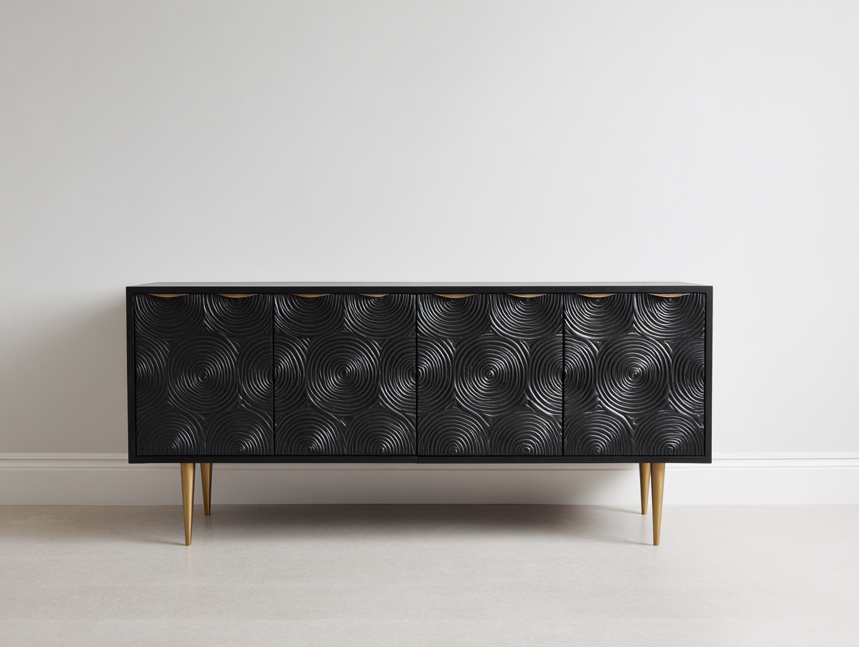 Dielenschränke Holz 190x42x82 cm - Schwarz-Gold - 4 Türen im eleganten Design-Ninorodwell