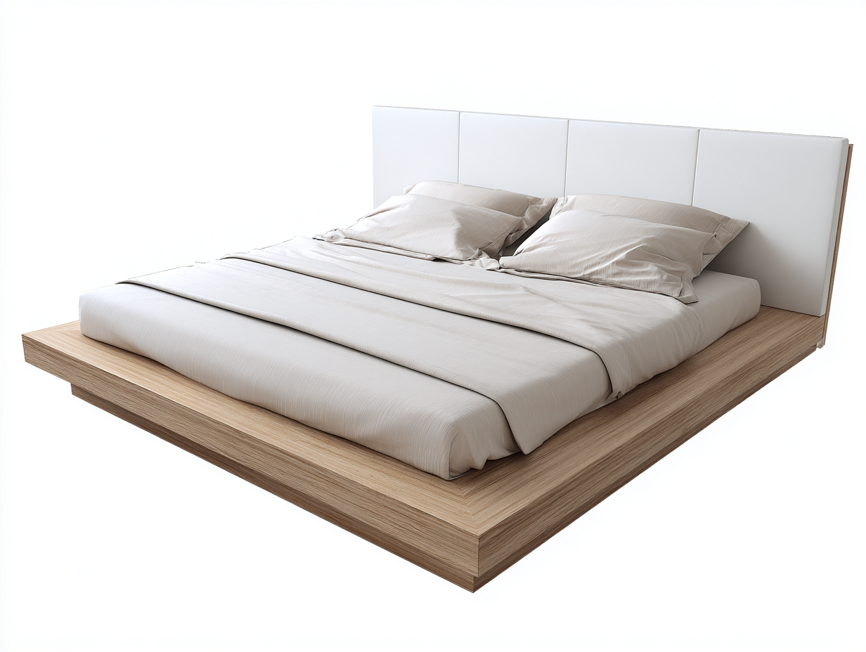 Doppelbett Holz mit gepolstertem Kopfteil 220x206x104 cm - Natur-Weiß - für Schlafzimmer-Ninorodwell