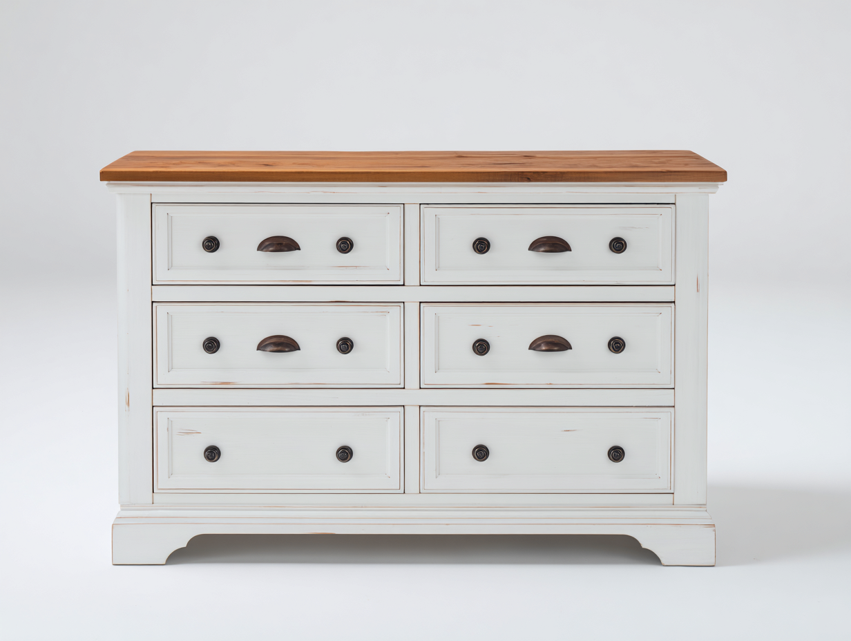 Kommode mit Schubladen Holz 135x45x82 cm - Weiß-Braun - 6 Schubladen im Landhaus Design-Ninorodwell