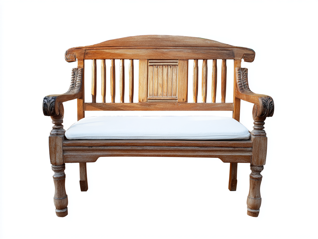 Gartenbank Holz 145x58x90 cm - Braun-Weiß - 2-Sitzer mit Sitzpolster im klassischen Design-Ninorodwell