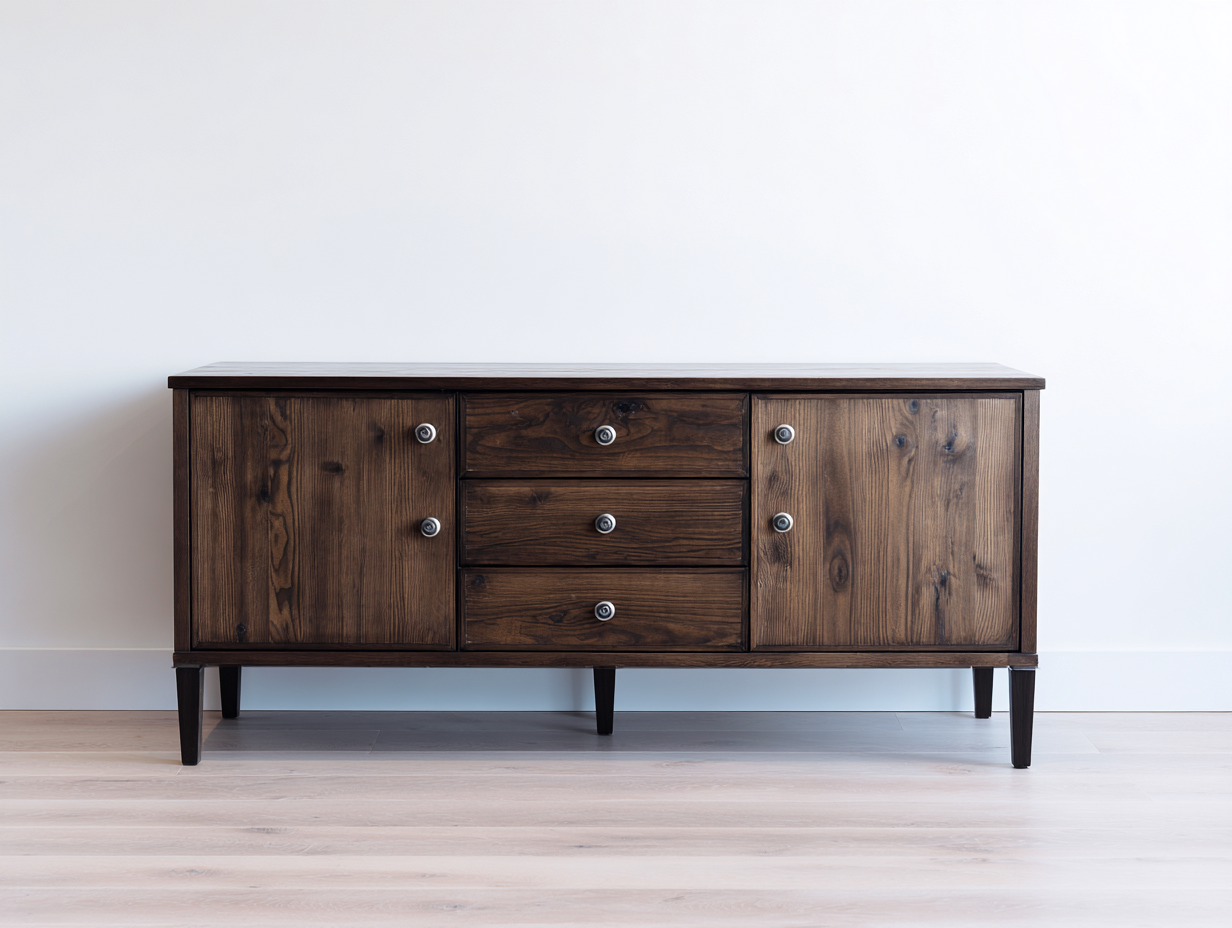 Dielenschränke Holz 180x45x85 cm - Dunkelbraun-Schwarz - 2 Türen und 3 Schubladen im rustikalen Design-Ninorodwell