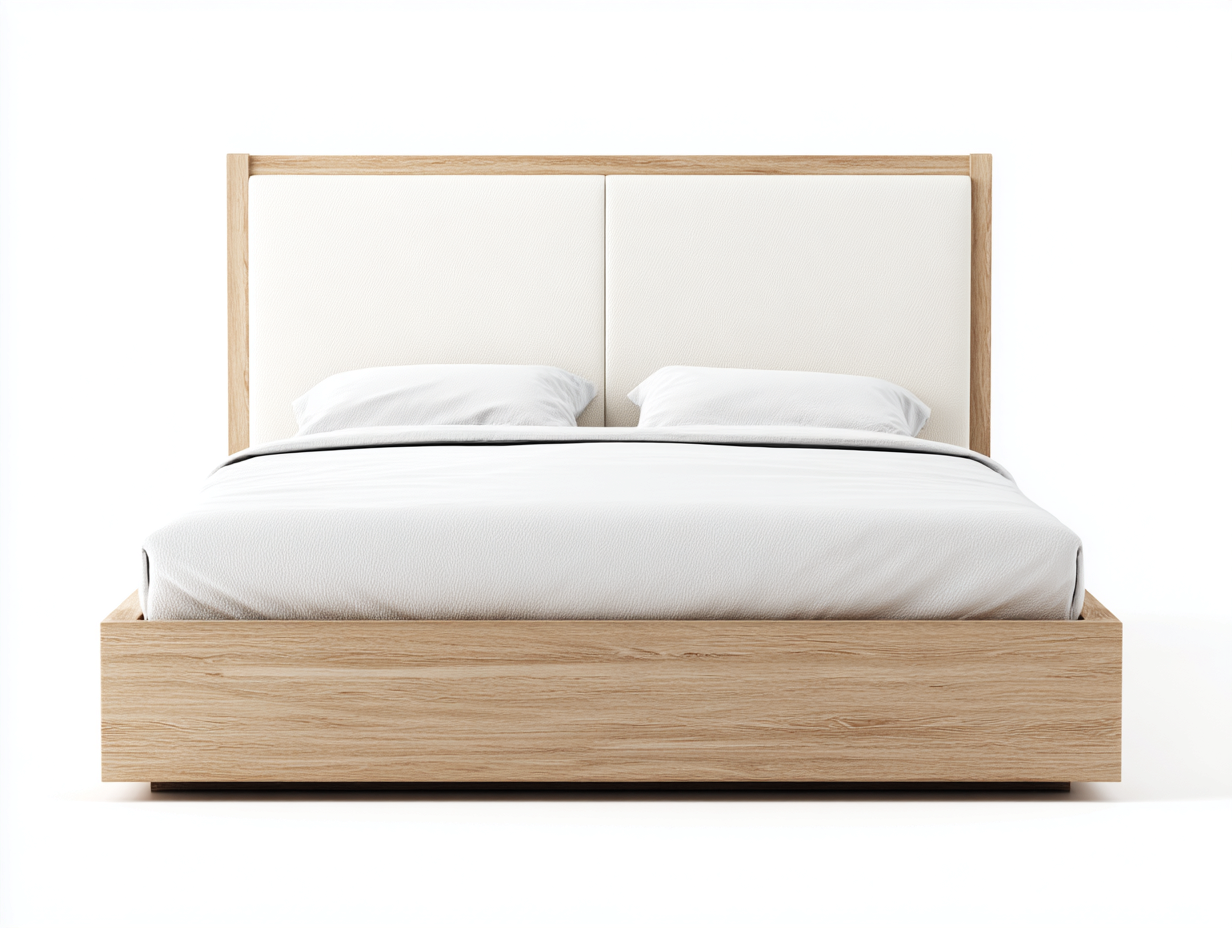Doppelbett Holz Kunstleder 210x185x115 cm - Natur-Weiß - mit gepolstertem Kopfteil im modernen Design-Ninorodwell