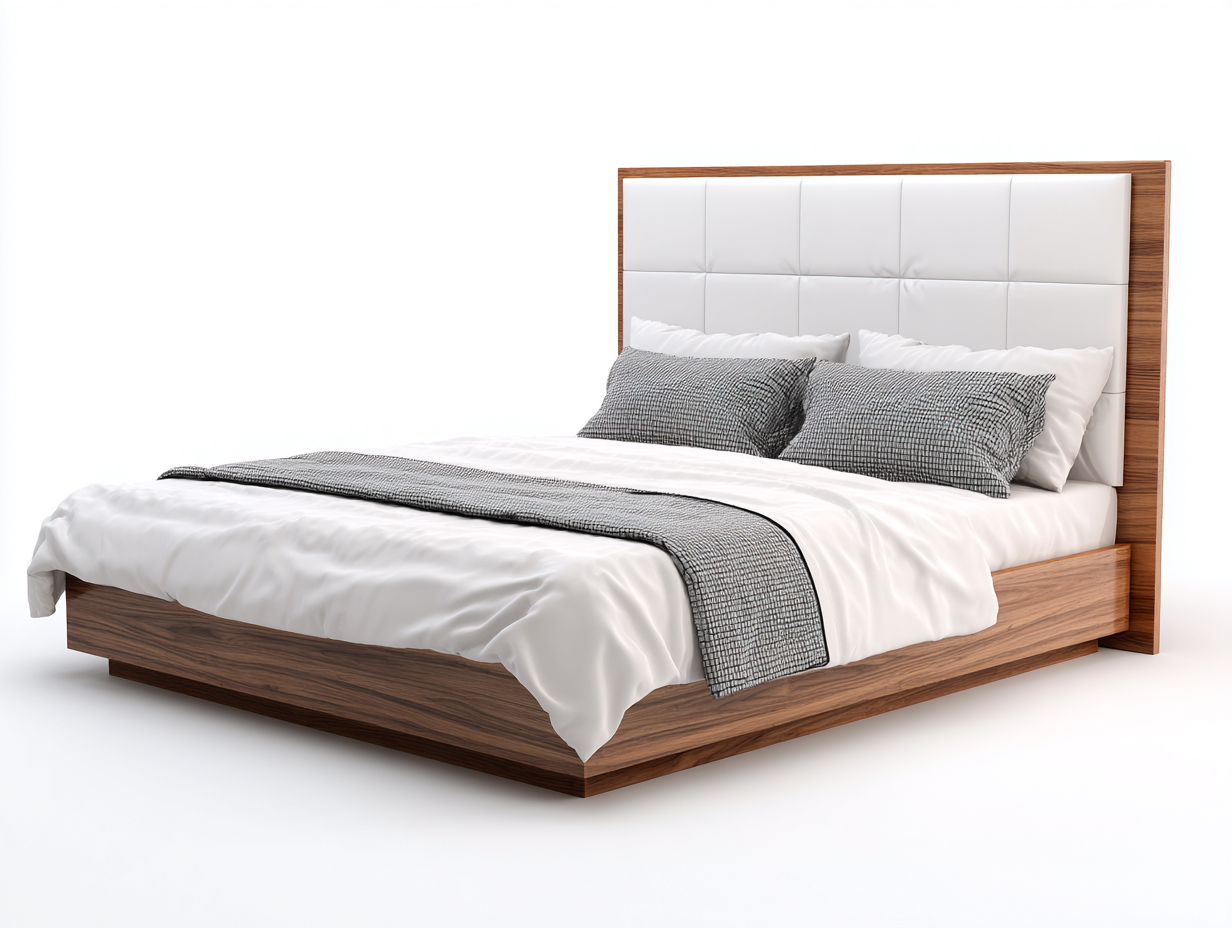 Doppelbett Holz und Polster 210x180x125 cm - Braun-Weiß - Modernes Design für Schlafzimmer-Ninorodwell