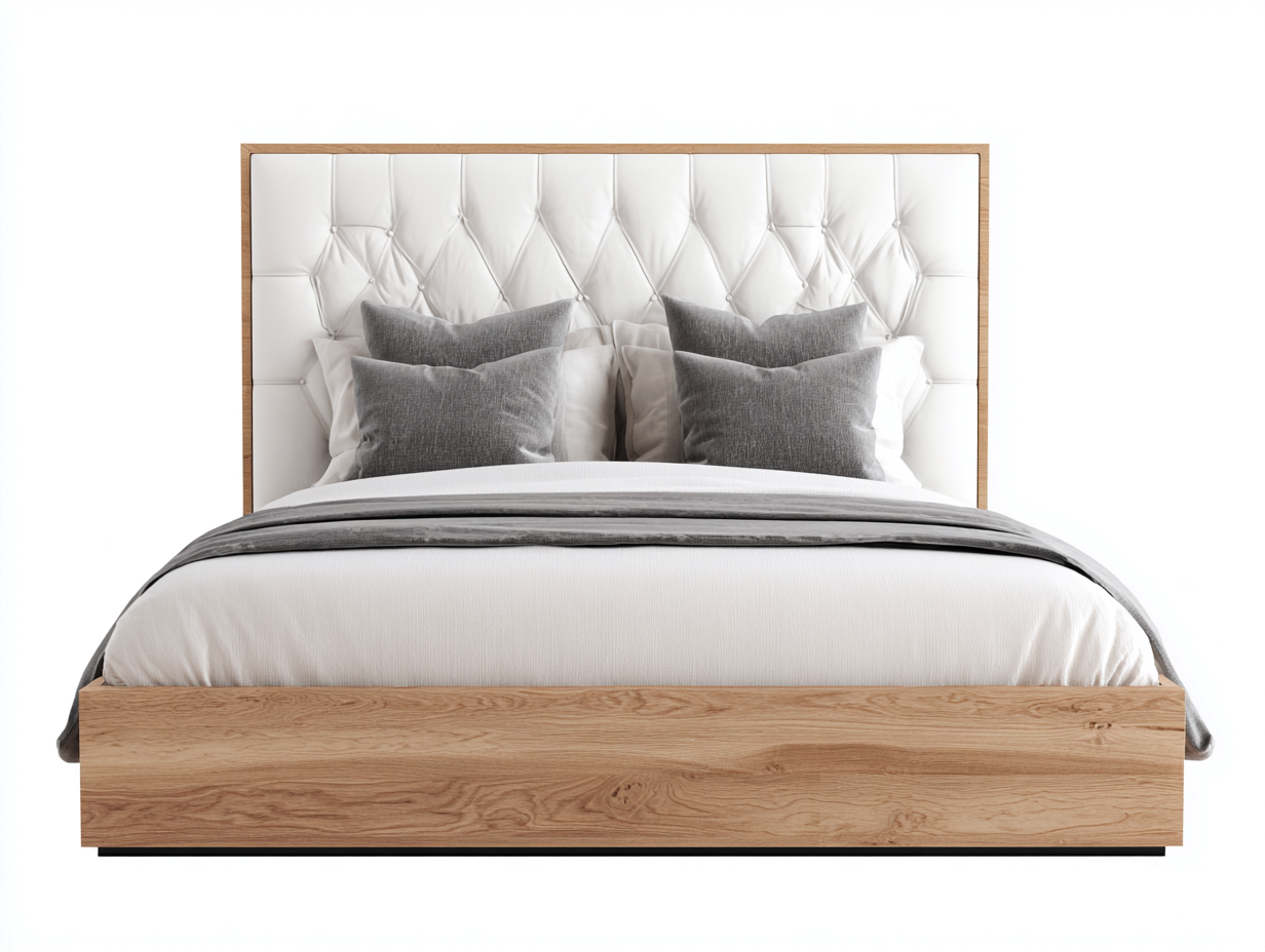 Doppelbett Holz mit gepolstertem Kopfteil 215x190x112 cm - Natur-Weiß - für Schlafzimmer-Ninorodwell