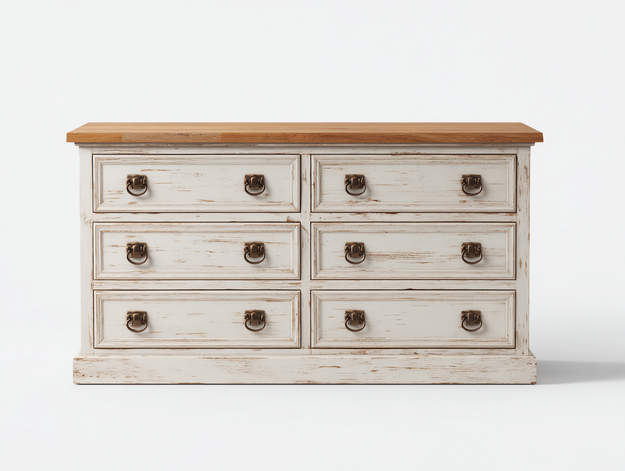 Kommode mit Schubladen Holz 140x45x80 cm - Weiß-Naturholz - Landhaus Design für Schlafzimmer-Ninorodwell