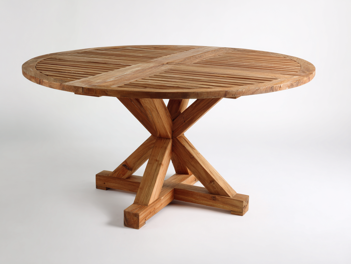 Table de jardin ronde en bois 150x150x76 cm - bois naturel - pour jardin style rustique-Vovadohome