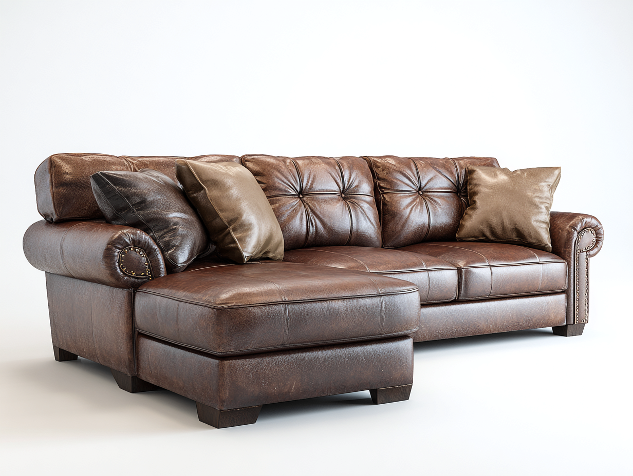 Canapé d'angle en cuir véritable 268x166x84 cm - brun - pour salon style classique-Vovadohome