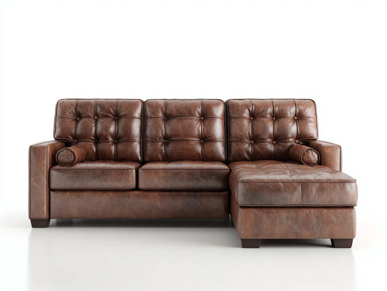 Canapé d'angle en cuir véritable 248x162x84 cm - brun - pour salon style classique-Vovadohome