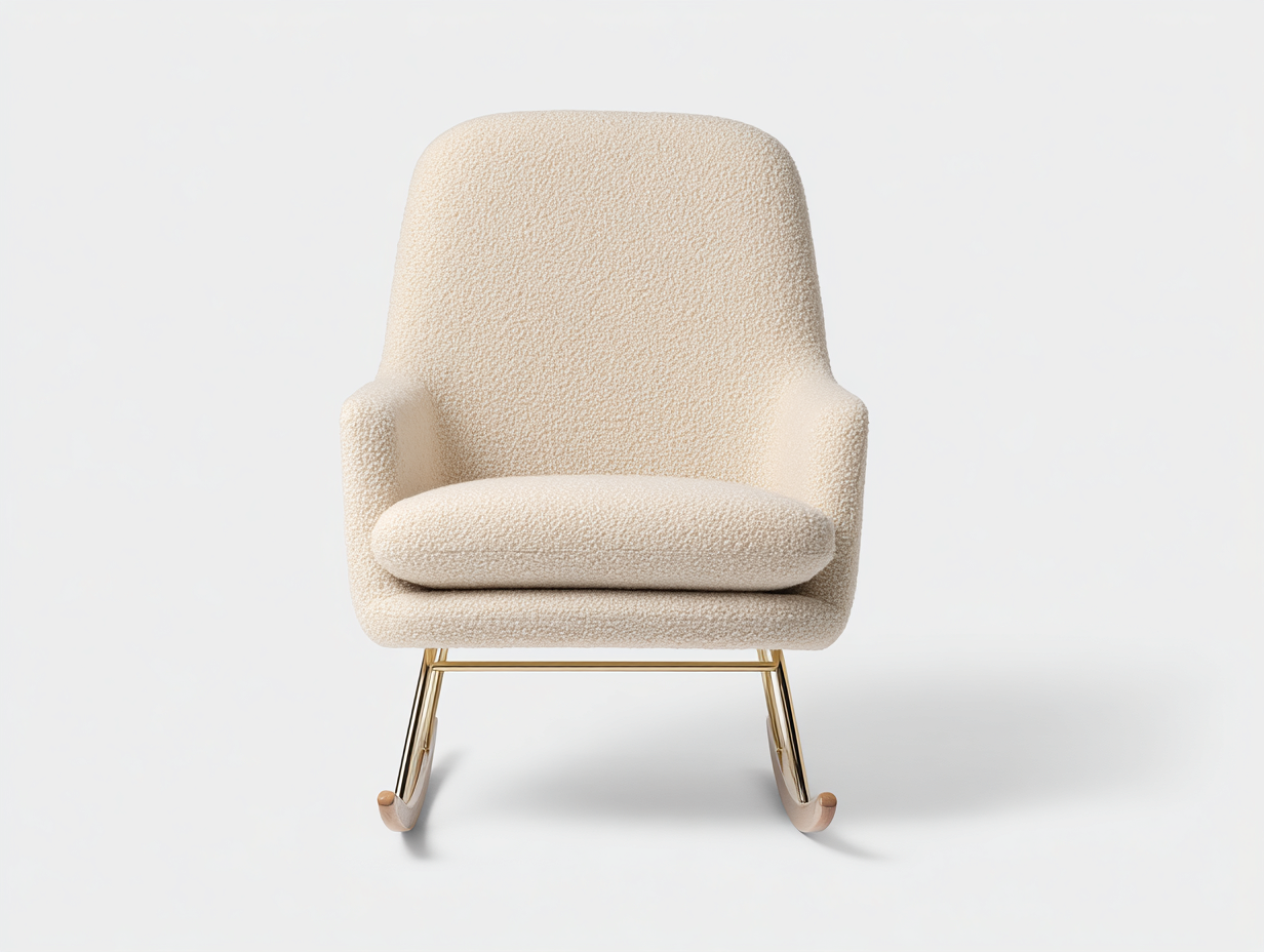 Fauteuil à bascule en tissu bouclé 78x74x82 cm - beige-or-bois naturel - pour salon style moderne-Vovadohome