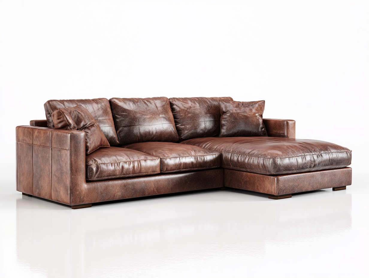 Canapé d'angle en cuir véritable 252x163x81 cm - brun - pour salon style contemporain-Vovadohome
