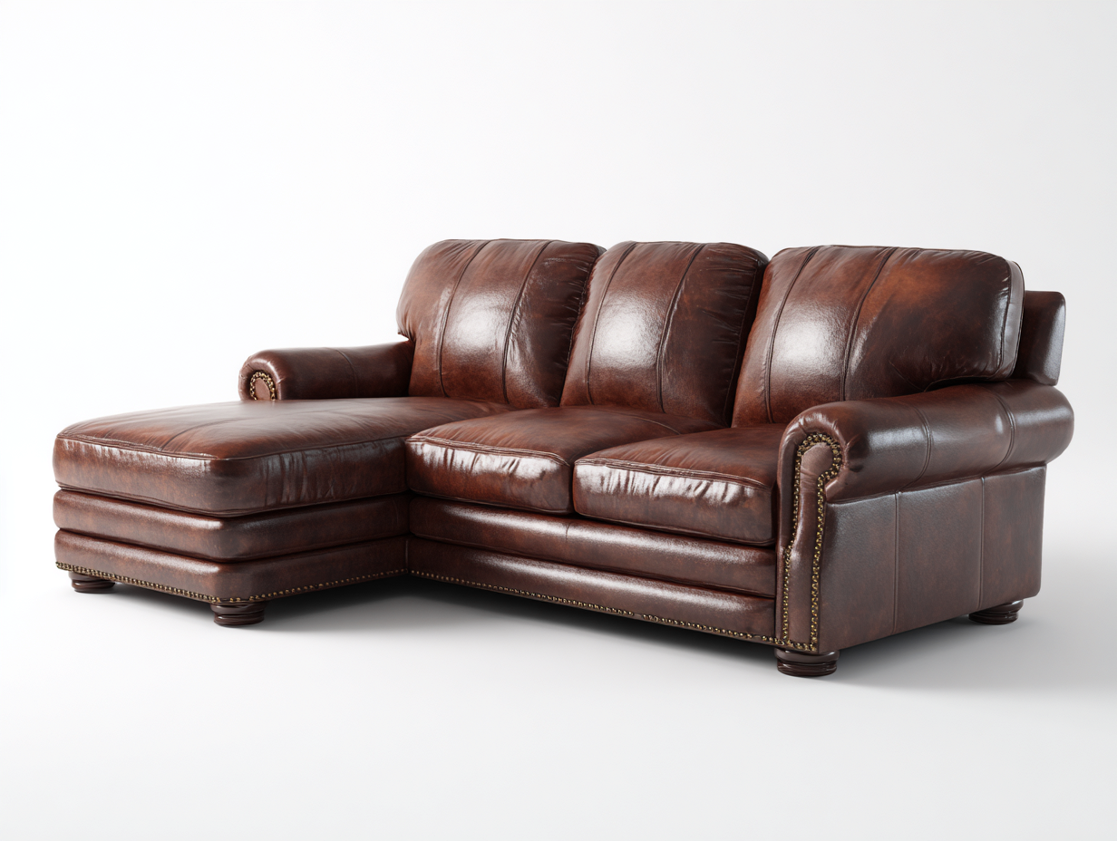 Canapé d'angle en cuir véritable 260x170x86 cm - brun - pour salon style classique-Vovadohome