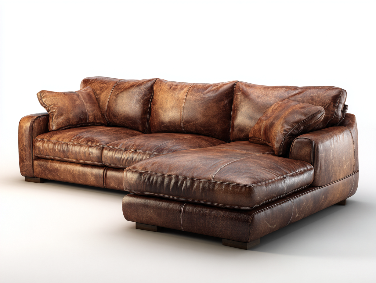 Canapé d'angle en cuir véritable 245x165x82 cm - brun - pour salon style contemporain-Vovadohome