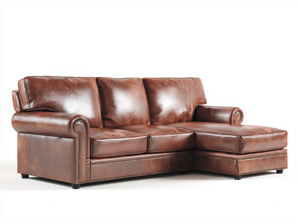 Canapé d'angle en cuir véritable 255x162x83 cm - brun - pour salon style classique-Vovadohome