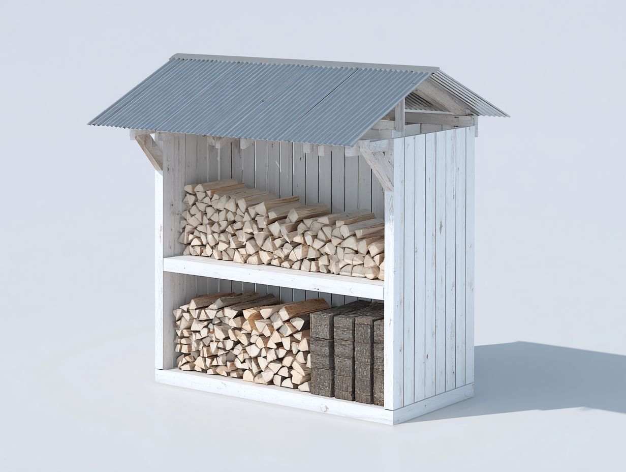 Abri à bûches en bois 180x75x185 cm - blanc et gris - pour jardin style chalet-Vovadohome
