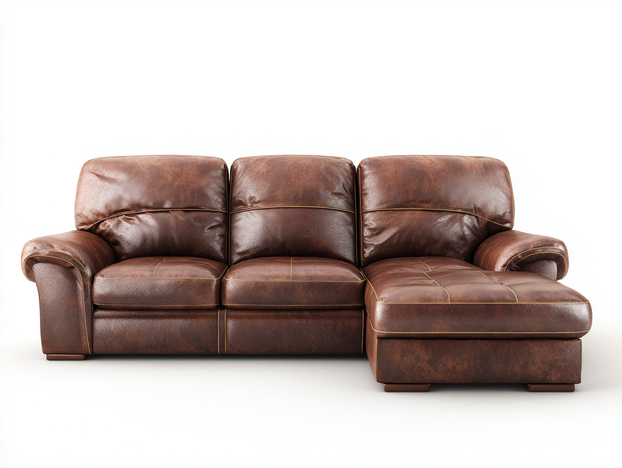 Canapé d'angle en cuir véritable 246x158x84 cm - brun - pour salon style classique-Vovadohome