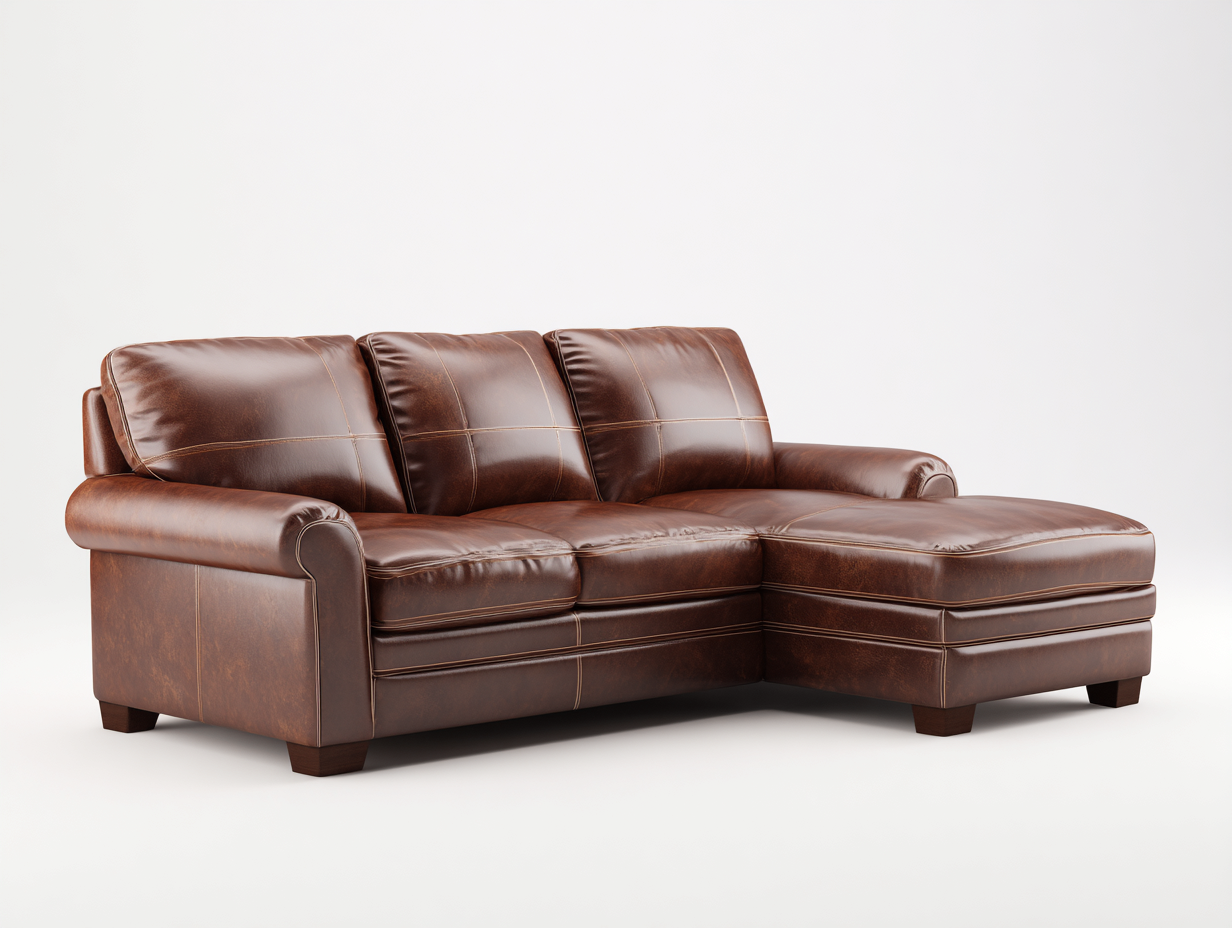 Canapé d'angle en cuir véritable 258x172x84 cm - brun - pour salon style classique-Vovadohome