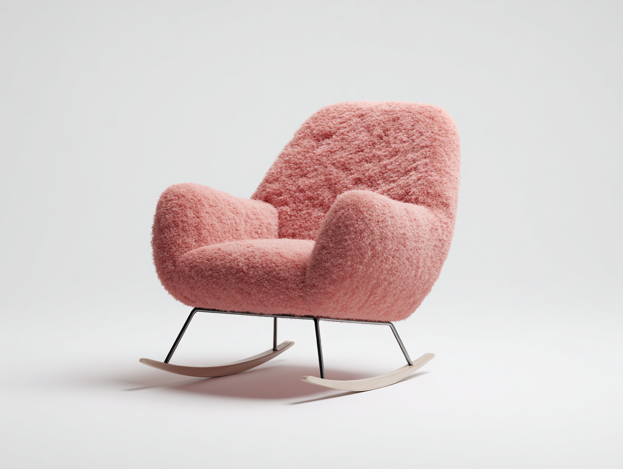 Fauteuil à bascule en tissu bouclé 80x73x81 cm - rose-noir-bois clair - pour salon style moderne-Vovadohome